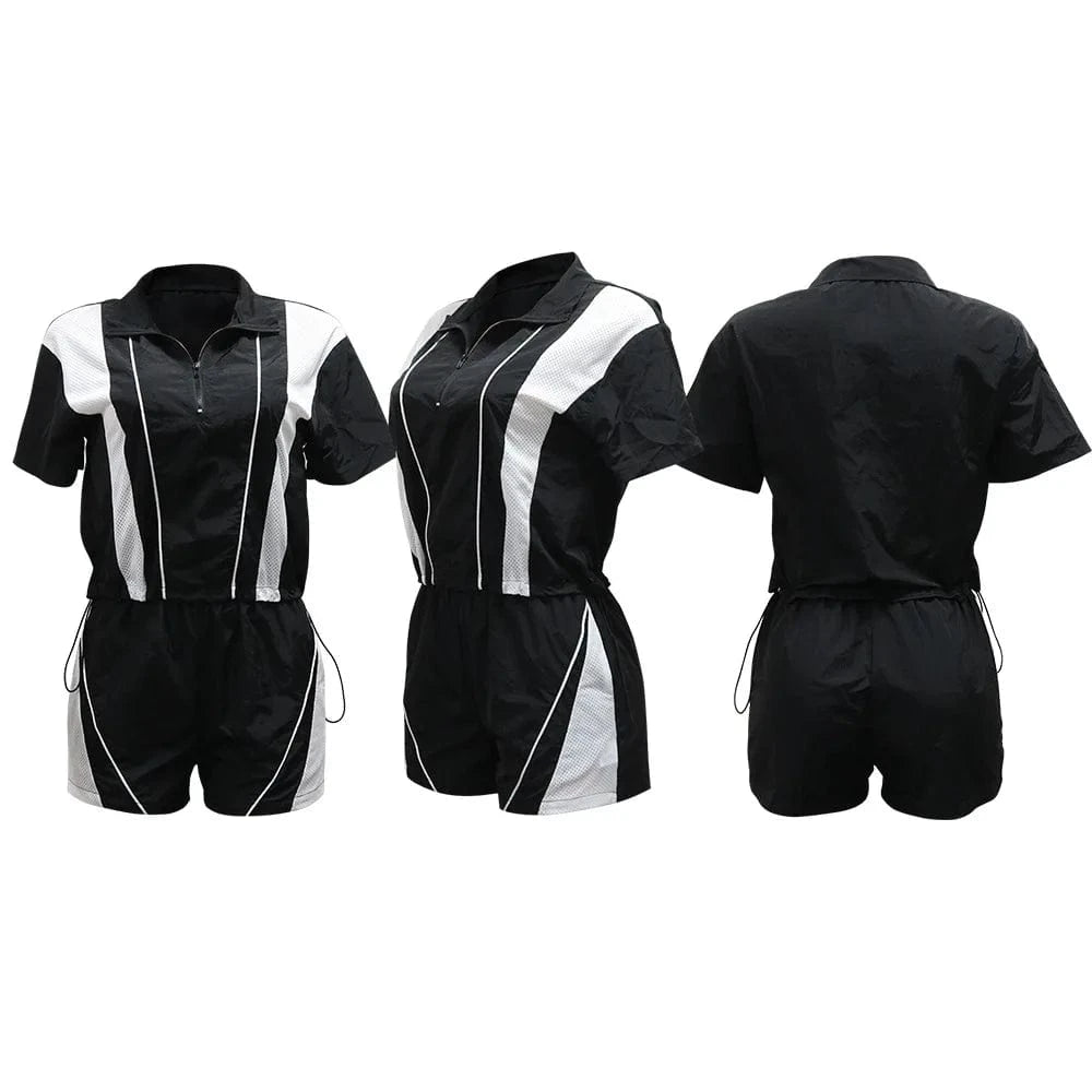 Joskaa 2025 Summer Women's Sporty 2 Piece Set Casual Patchwork Short Sleeve Top and Shorts Matching Tracksuits Y2K Streetwear