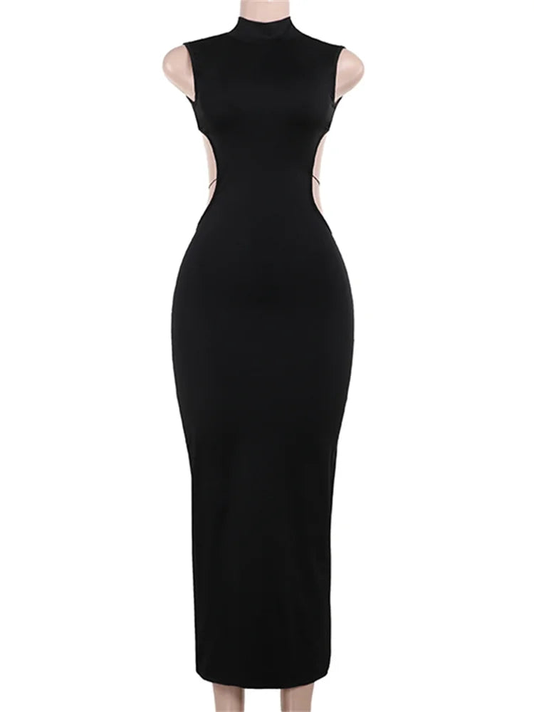 Backless Sleeveless Maxi Dress With High Collar for Women