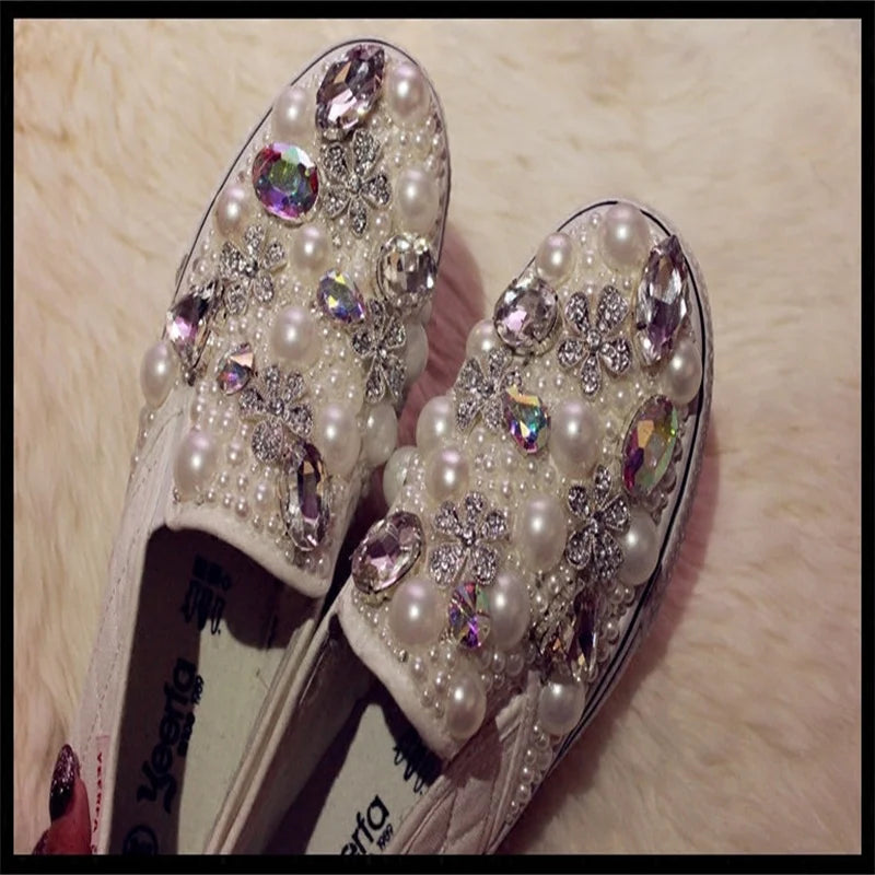 Pearl Embellished Platform Wedding Flats for Women