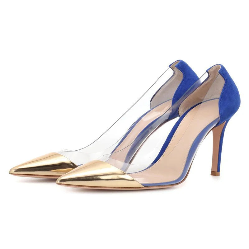 Transparent PVC Pointy Toe Thin High Heels Evening Fashion Pumps for Women