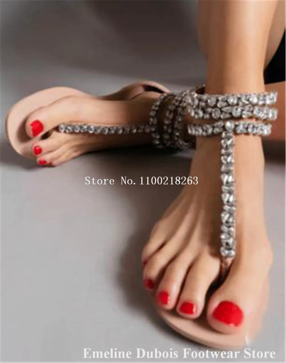 Sparkling Rhinestone T-Strap Flat Sandals for Women