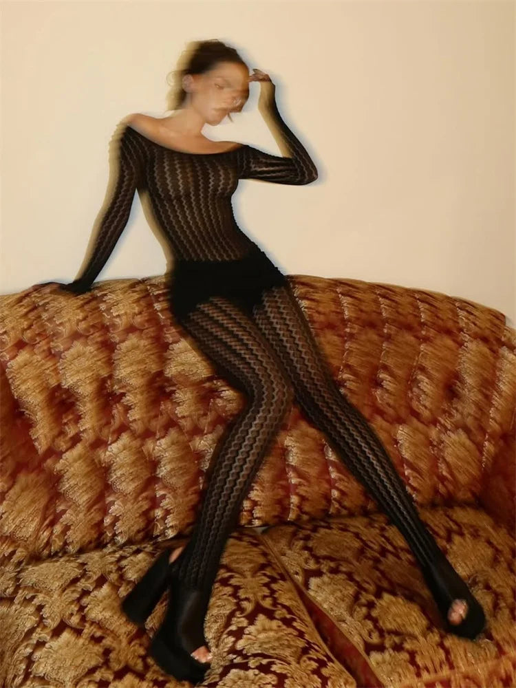Sheer Patchwork Wrap Front Jumpsuit