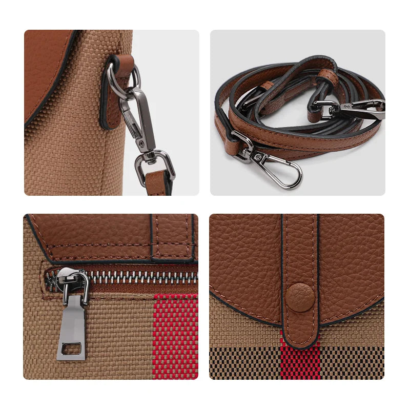 Compact Plaid Patchwork Canvas Crossbody Bag for Women