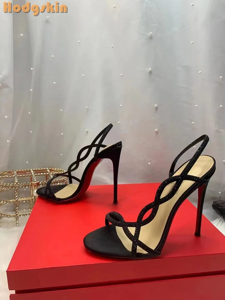 Crystal Strappy Thin Stiletto Heel Sandals for Women