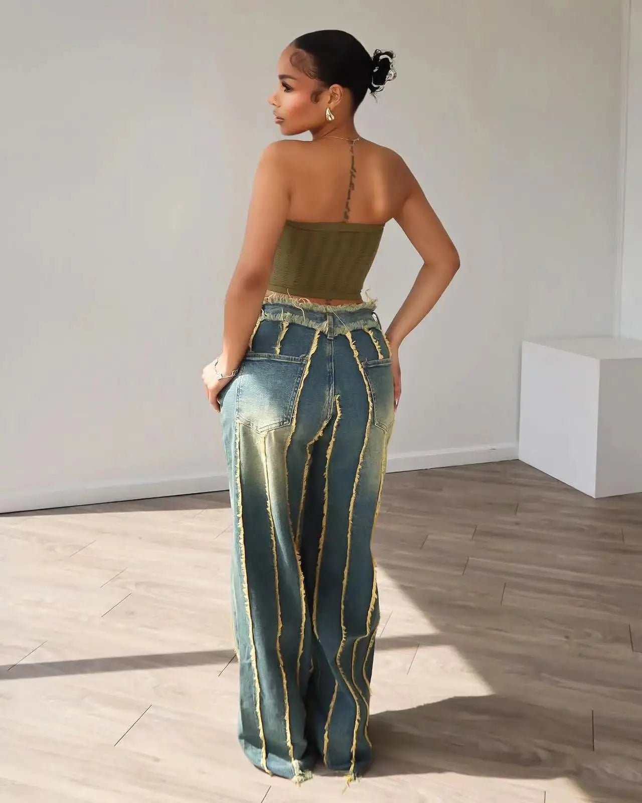 High Waist Tie Dye Slight Stretch Wide Leg Jeans For Women