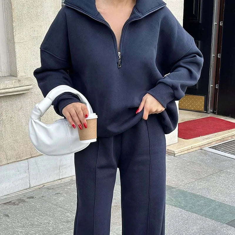 KUCLUT 2025 Autumn Fashion Sport Style Two-pieces Set For Women Half-Zip Pullover Sweatshirt Drawstring Long Casual Pants 1A1109