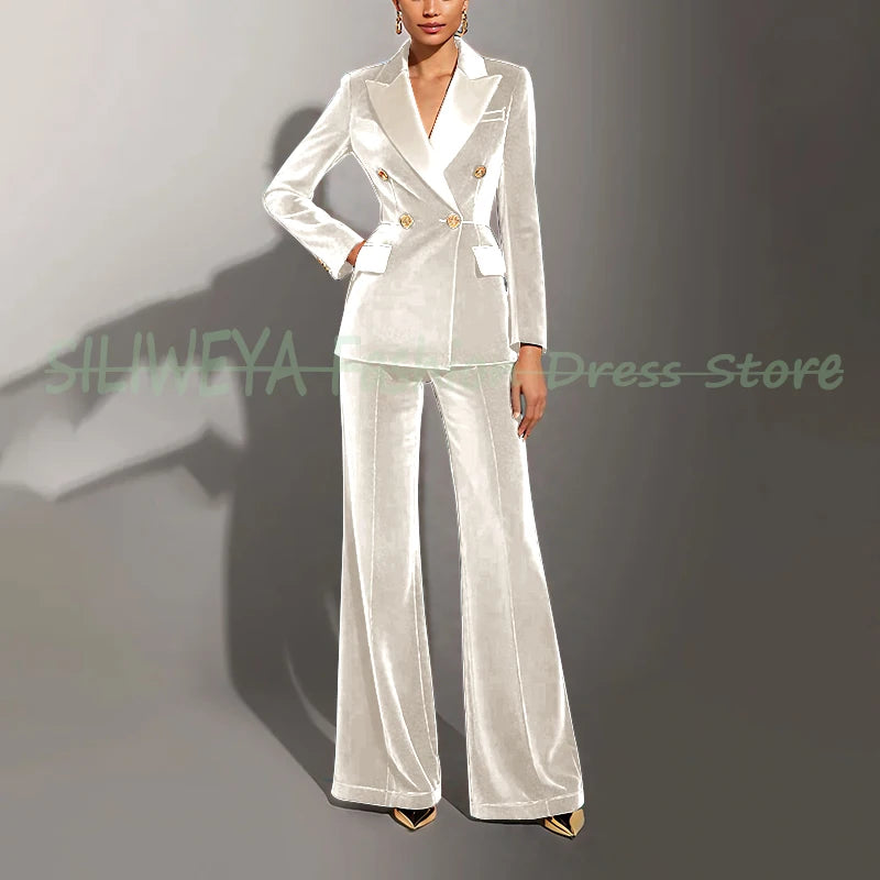 Double Breasted Velvet Suit Set