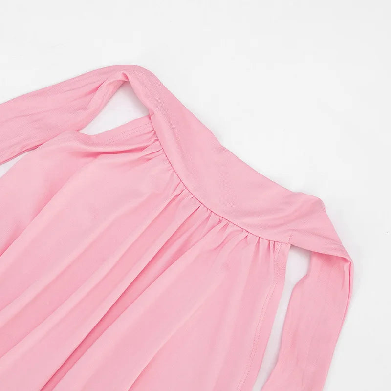 Metal Buckle Halter Backless Ruched Sleeveless Peach Rompers for Women
