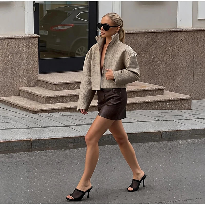Slim Fit Single Breasted Faux Leather Jacket for Women