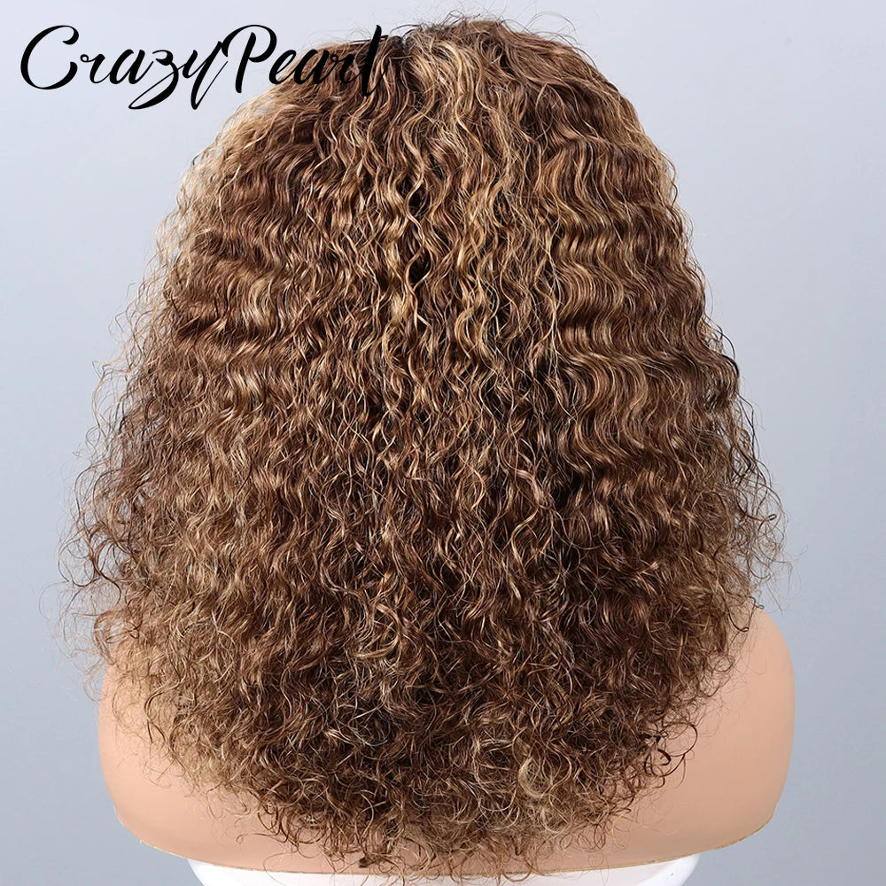 Water Wave Highlight Human Hair Closure Wig for Women