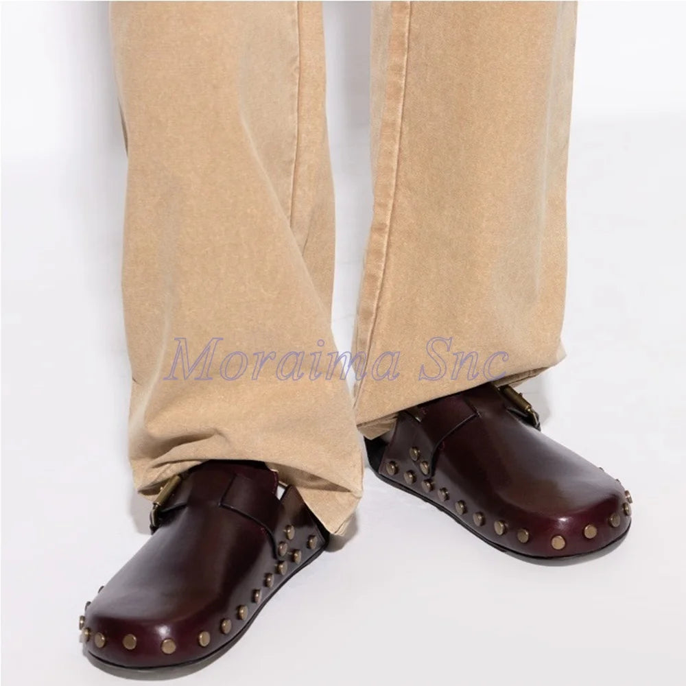 Studded Western Buckle Mules