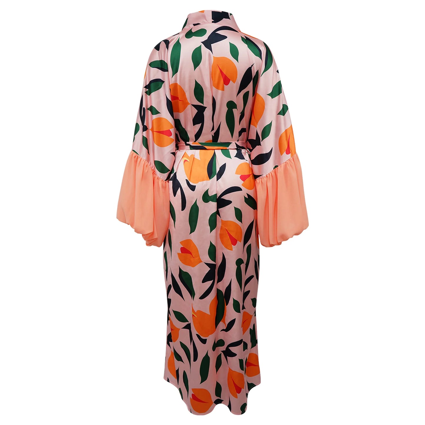 Vintage Floral Printed Chiffon Long Cardigan With Ruffle Sleeves for Women