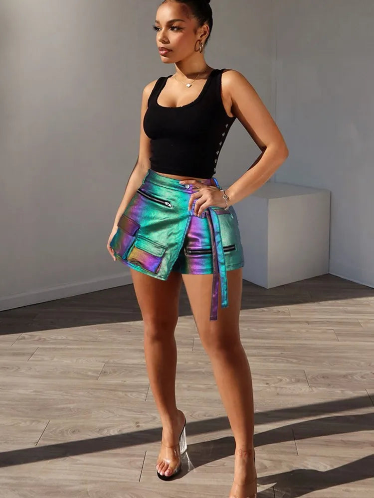 Solid Pattern Slim Shorts With Pockets Button Fly Zipper for Women