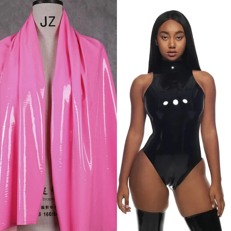 Classic High Neck Sleeveless Wet Look Bodysuit For Women