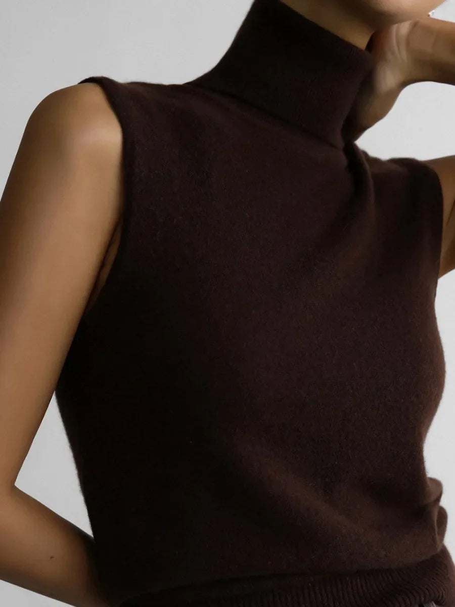 Slim Fit Knit Sleeveless Turtleneck Tank Top for Women