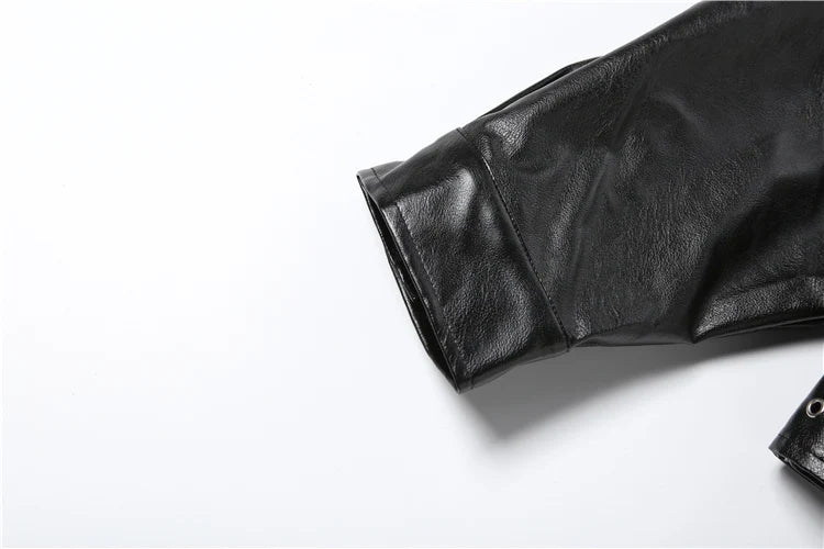 Elegant Belted Faux Leather Cropped Jacket for Women