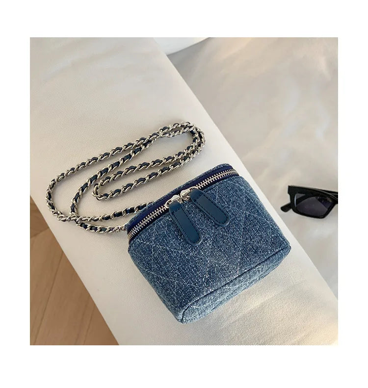 Mini Denim Crossbody Bag with Chain Strap for Women
