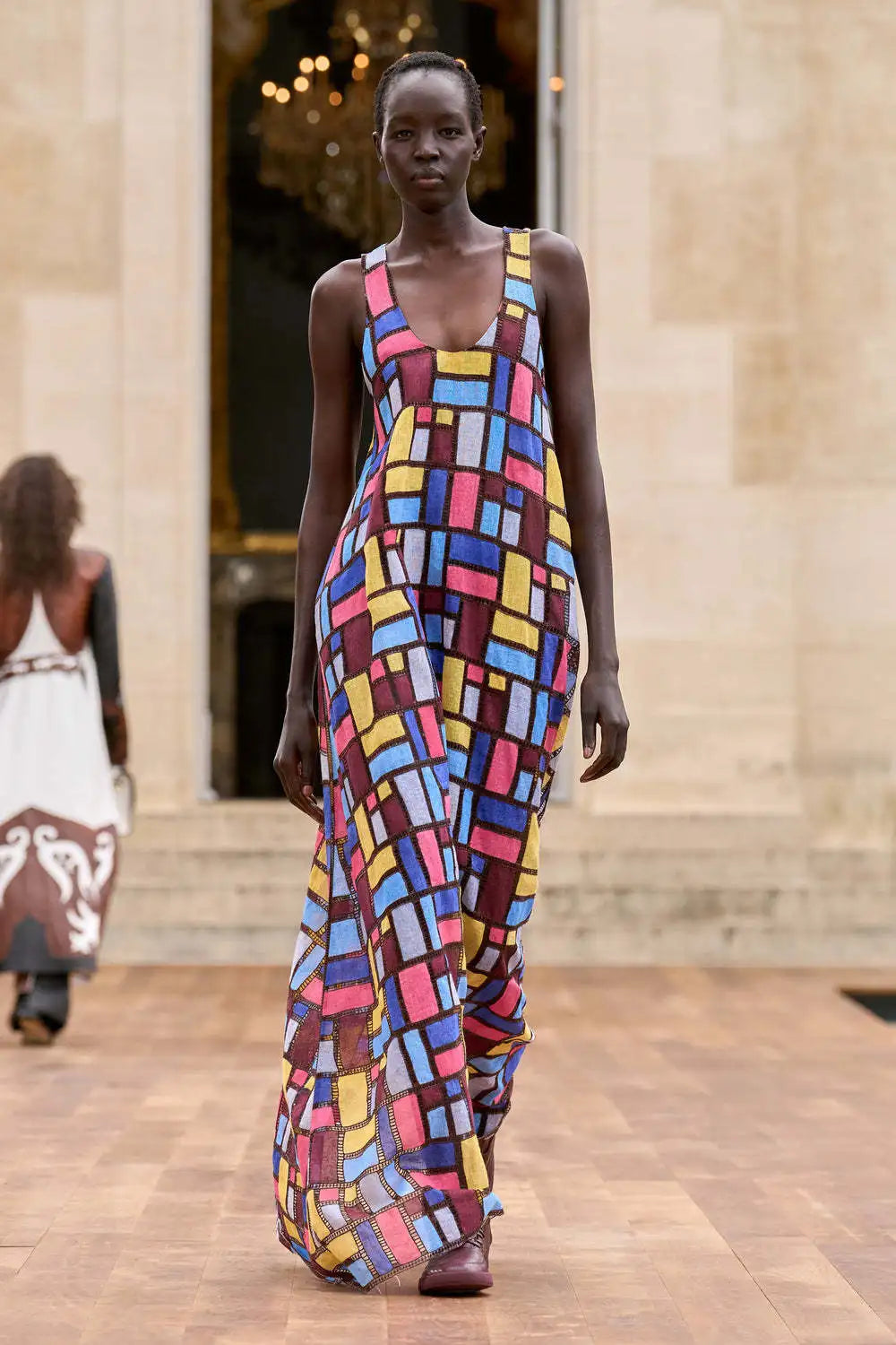 Color Block Squares Sleeveless Maxi Dress for Women