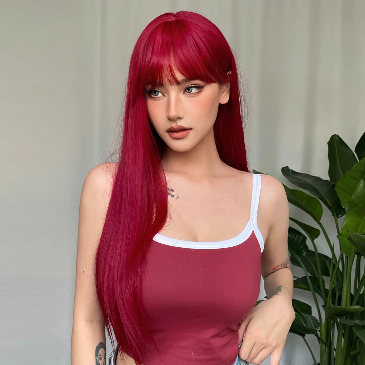 Long Straight Heat Resistant Synthetic Wig With Bangs for Women
