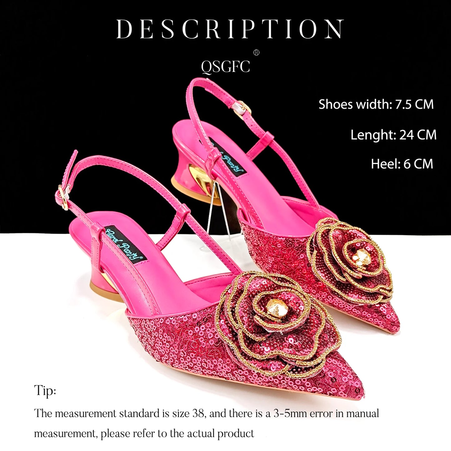 QSGFC Fashion Design Shoes and Bag Nigerian Wedding Handmade Flowers Bags with Shoes Ladies Shoes Commuting or Daily Shoes