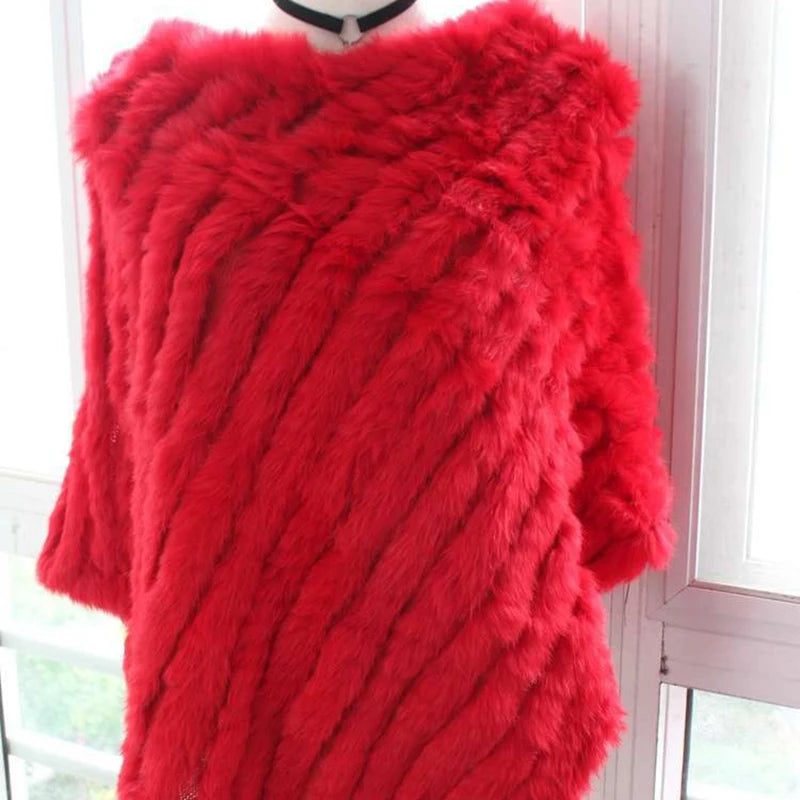 Rabbit Fur Knit Shawl Coat