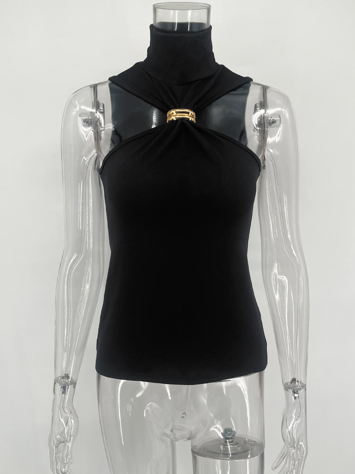 TARUXY Gold Ring Sleeveless Off-shoulder Top Female High Elasticity Fashion Slim Camis Streetwear 2025 New Summer Lady T shirt