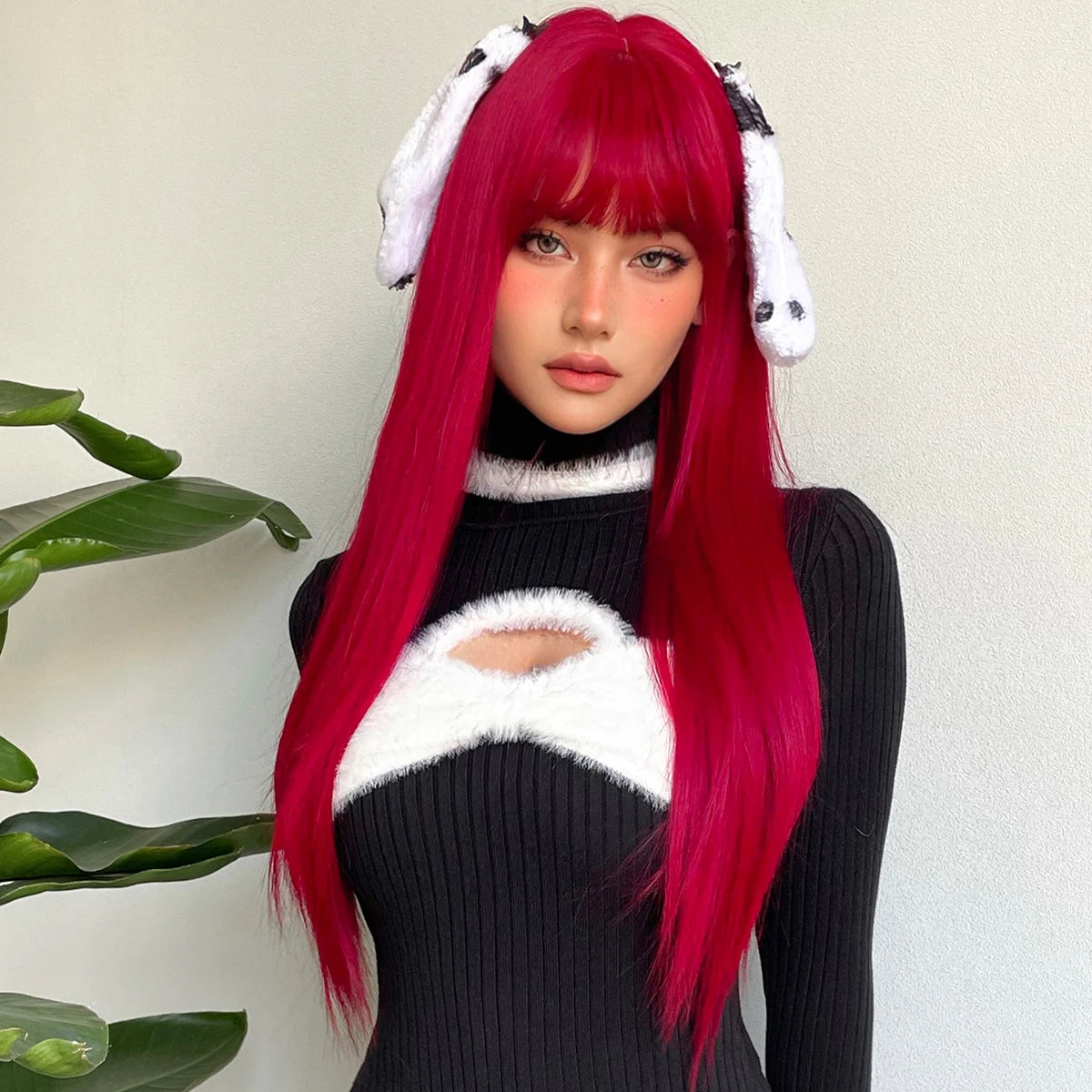 Long Straight Heat Resistant Synthetic Wig With Bangs for Women