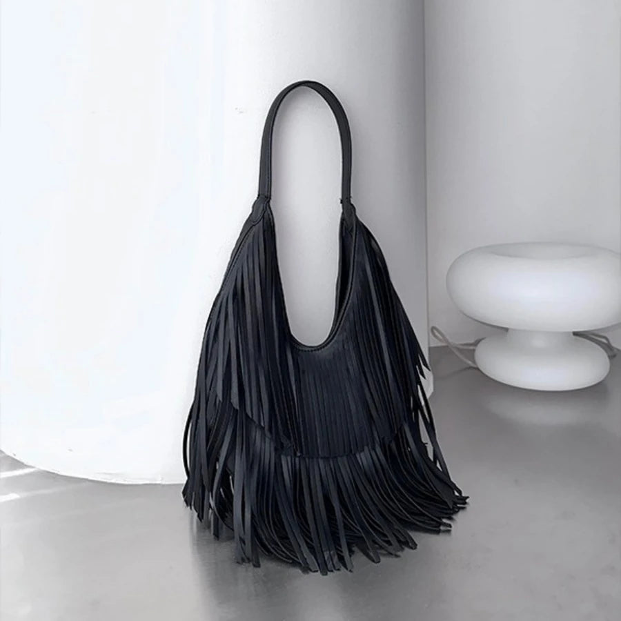 Long Tassel Lux PU Soft Leather Shoulder Bag for Women