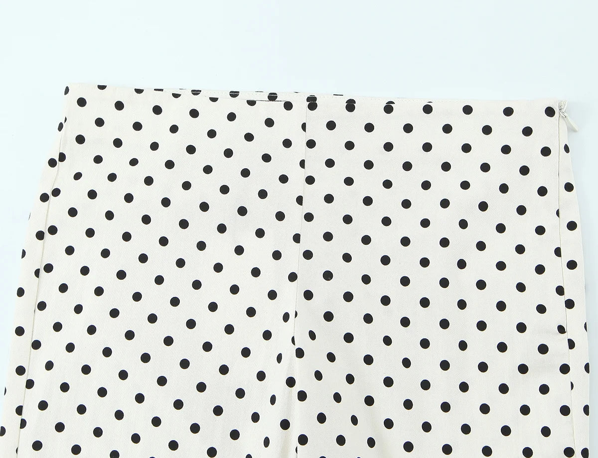 Polka Dot Shirt Jacket and Capri Pants Two Piece Set for Women