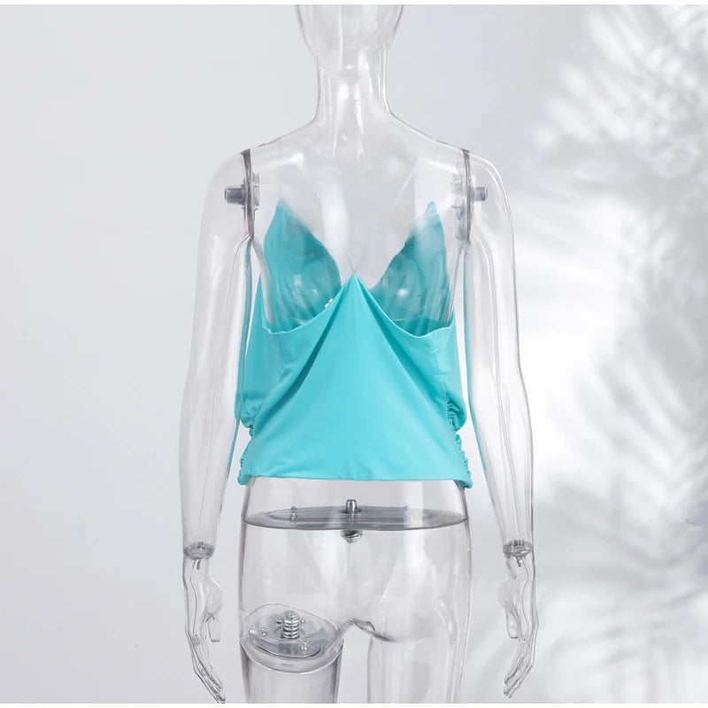 Loose Pleated Halter V Neck Backless Camisole Top for Women