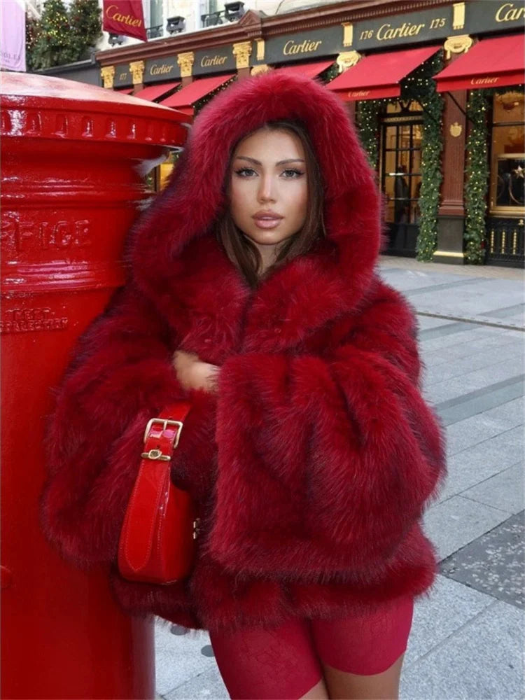 Hooded Faux Fur Coat