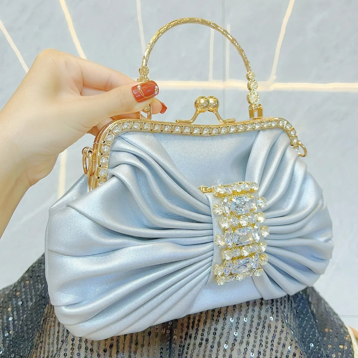 New Dinner Women's Bag Luxury Brand Fashion Handmade Diamond Women's Handbag Shiny Banquet Mini Shoulder Bag High Quality