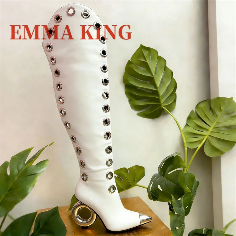 Metallic Eyelet Detail Over The Knee Boots for Women
