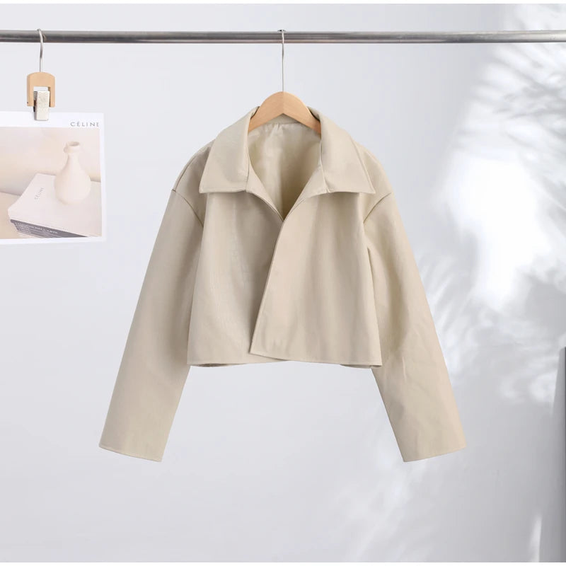 Retro Snake Print Faux Leather Cropped Jacket for Women