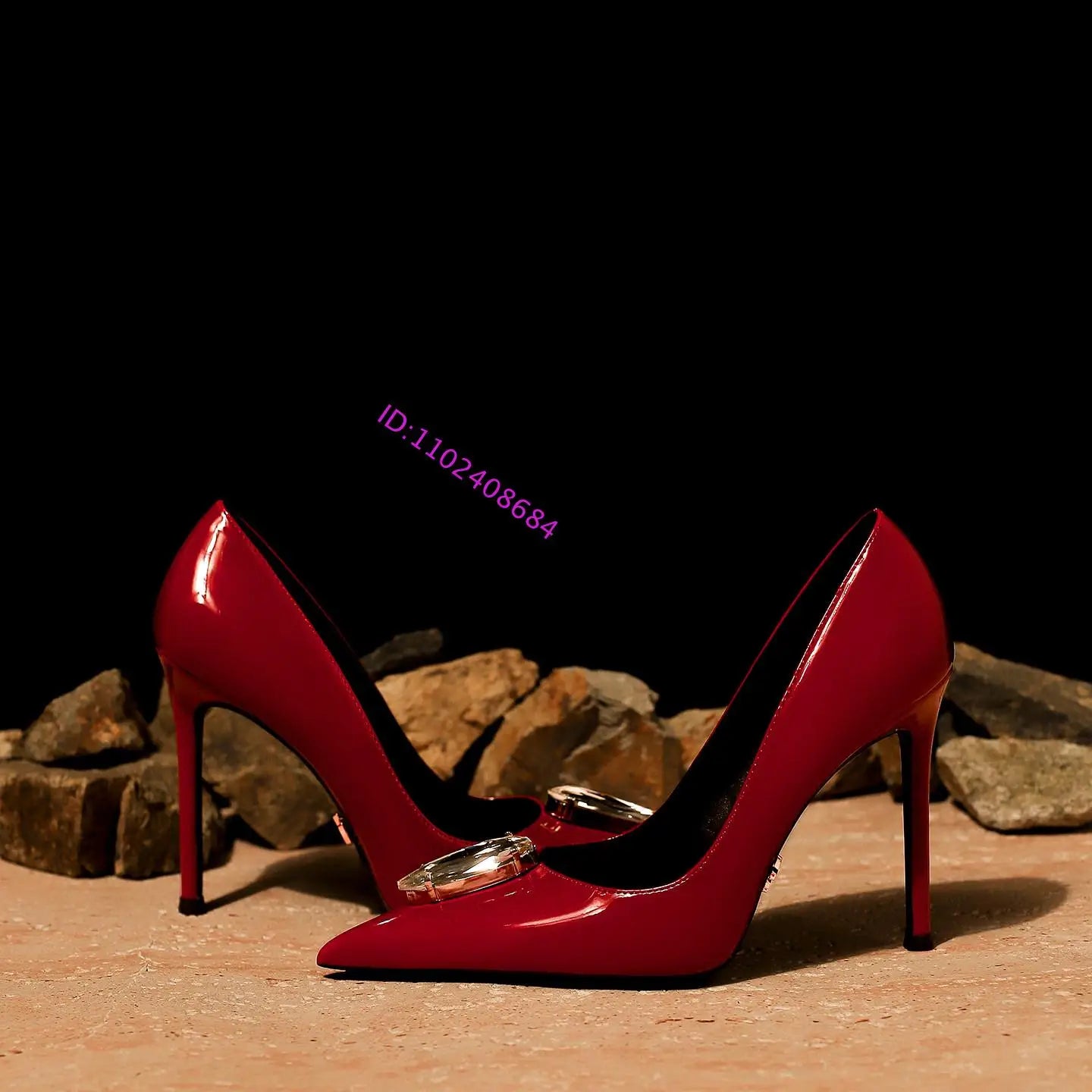 Nude Patent Leather Pointed Toe Crystal Stiletto Pumps for Women