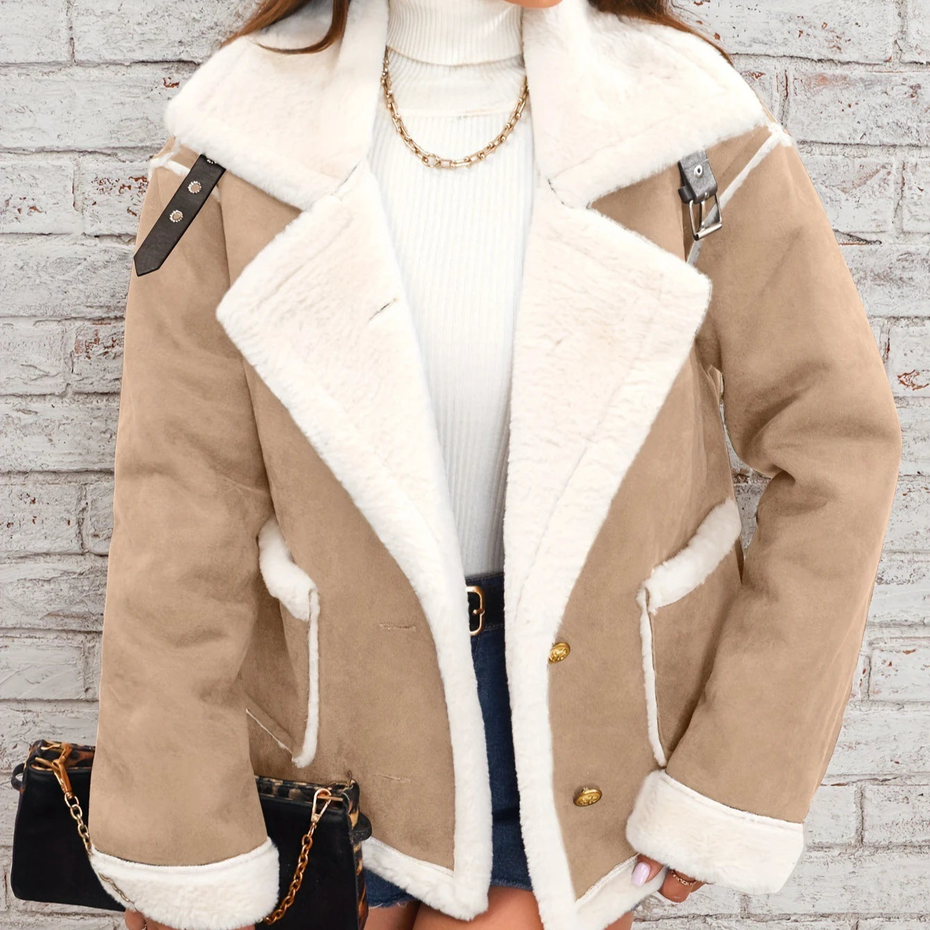 Turn Down Collar Shearling Jacket