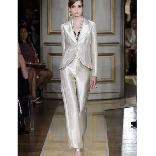 Luxury Classy Women's Suits Single Button 2 Pieces Jacket Pants Female Clothing Slim Fit Office Banquet Lady's Blazers Sets