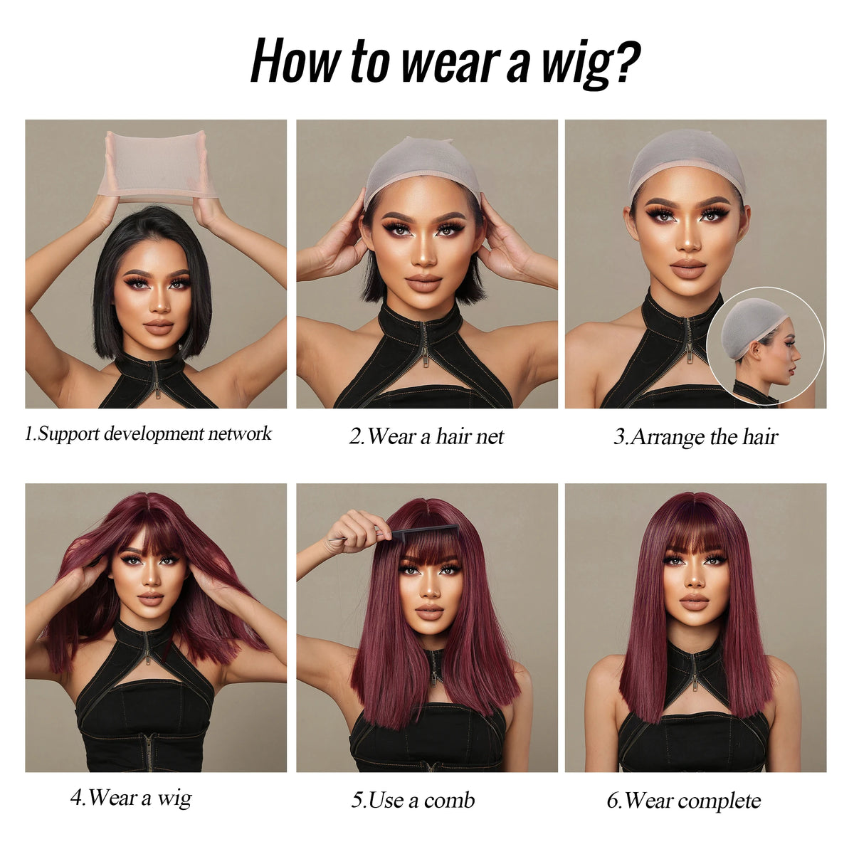 Long Straight Synthetic Wig With Bangs and Red Highlights for Women