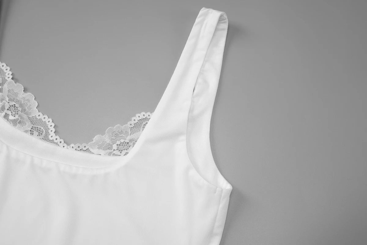 Square Collar Backless Lace Knit Tank Top for Women