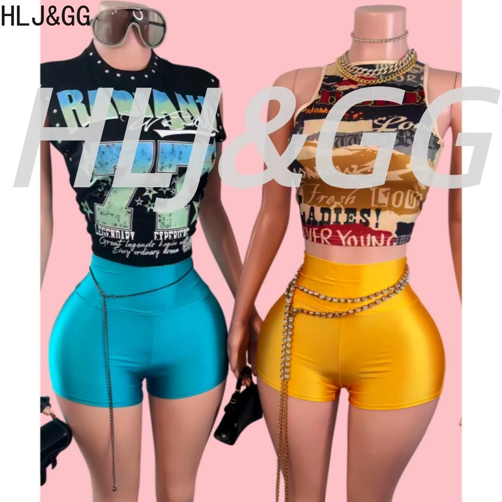 Trendy Letter Print O Neck Sleeveless Two Piece Set for Women