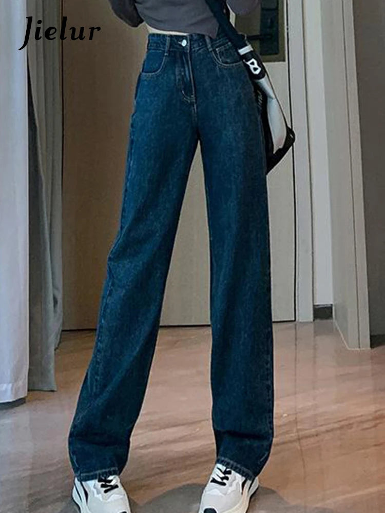 High Waist Casual Wide Leg Straight Jeans for Women