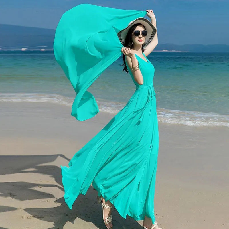 Plus Size Chiffon High Waist Maxi Dress