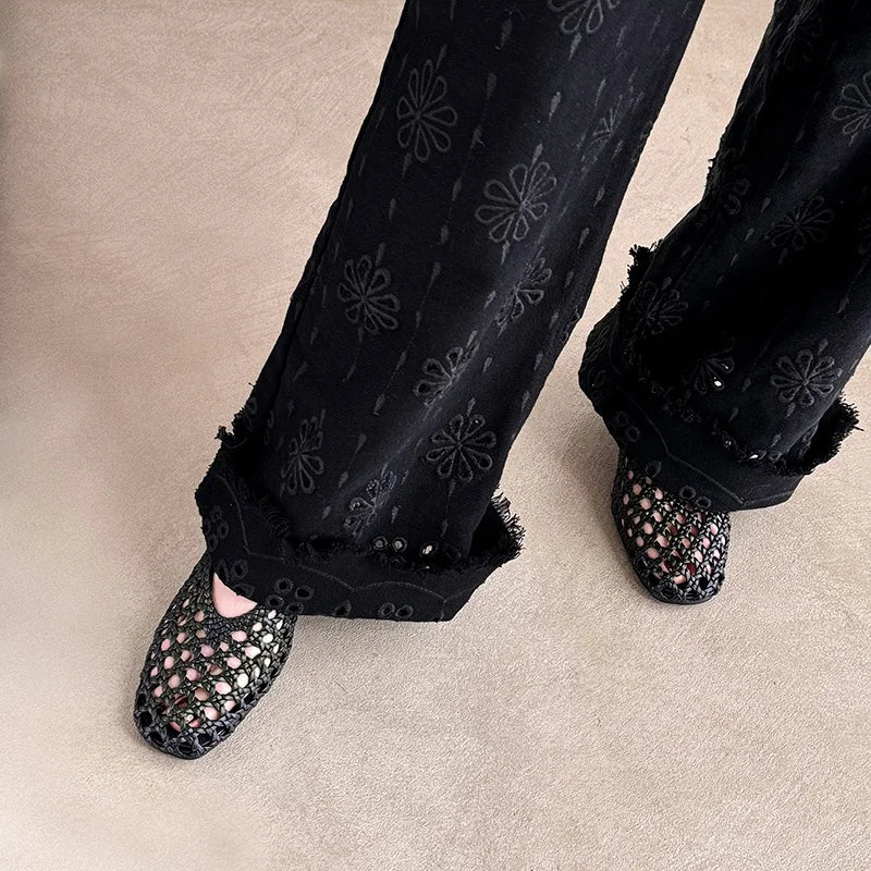Handmade French Style Cut Out Weave Sandals for Women