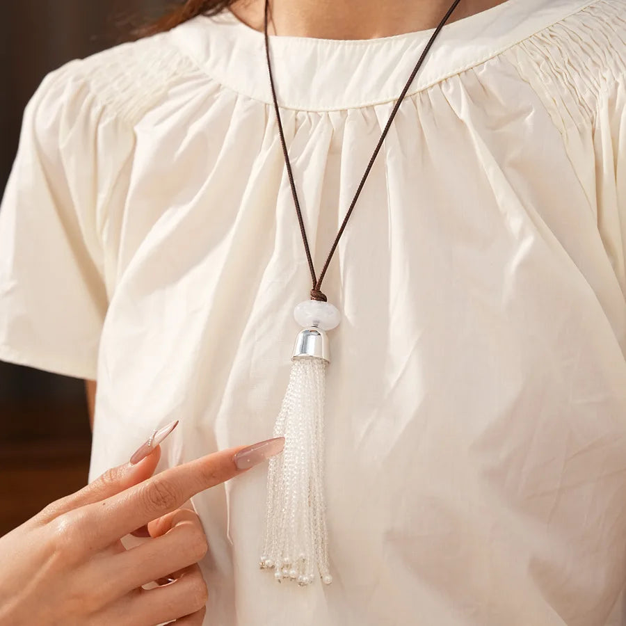 Glass Beaded Tassel Pendant Necklace