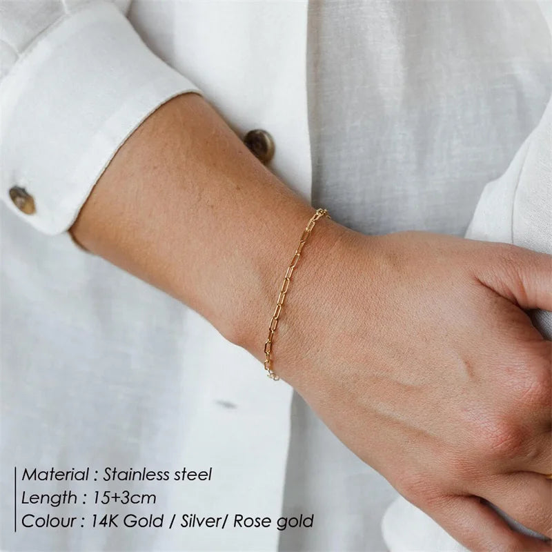 Gold Tone Stainless Steel Figaro Chain Bracelet for Women