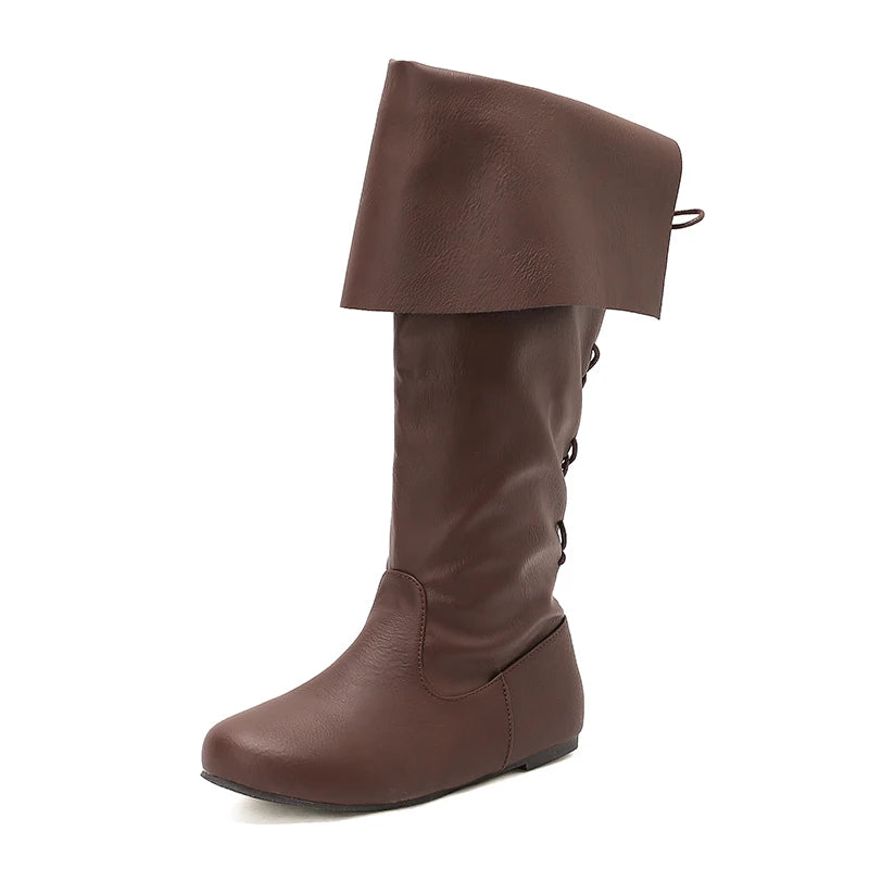 Retro Cross-Tied Flat Mid-Calf Costume Boots for Women