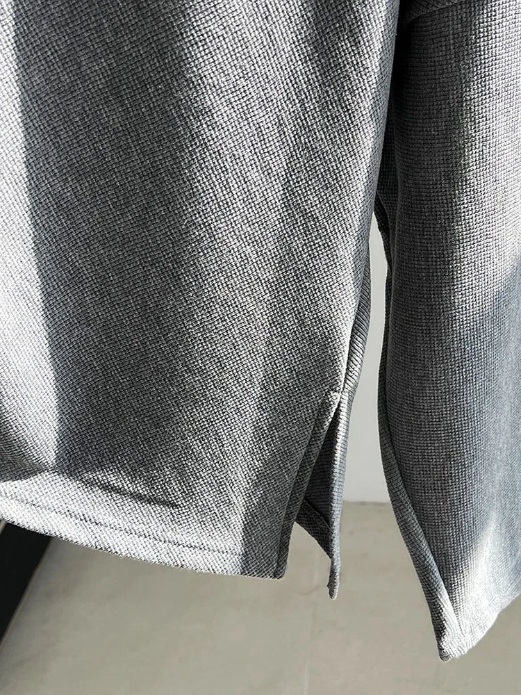 Black Pleated Asymmetrical Collar Sweatshirt for Women