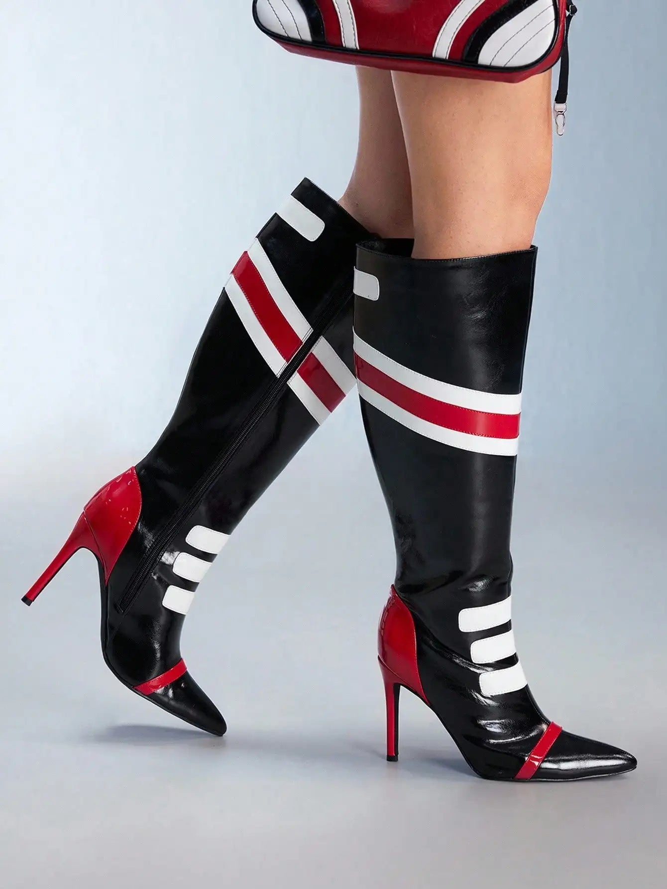 Cross Tied Buckled Knee High Boots with Lace Up for Women