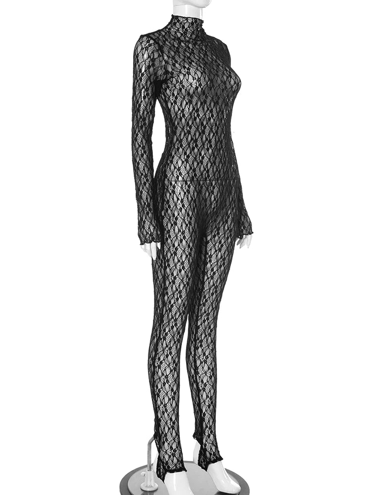 Weird Puss Sexy Women Jumpsuit 2025 Trend Jacquard Midnight Party Full Sleeve Elastic Nighout Club Fit Tight Activity Overalls