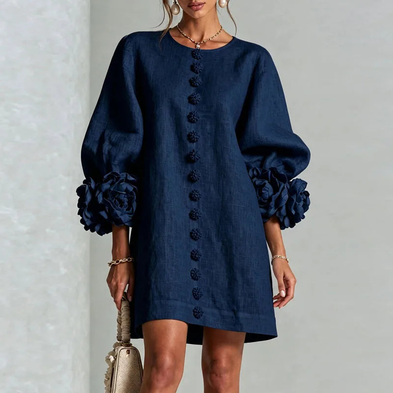 Elegant 3D Flower Bubble Sleeve Mini Dress for Women